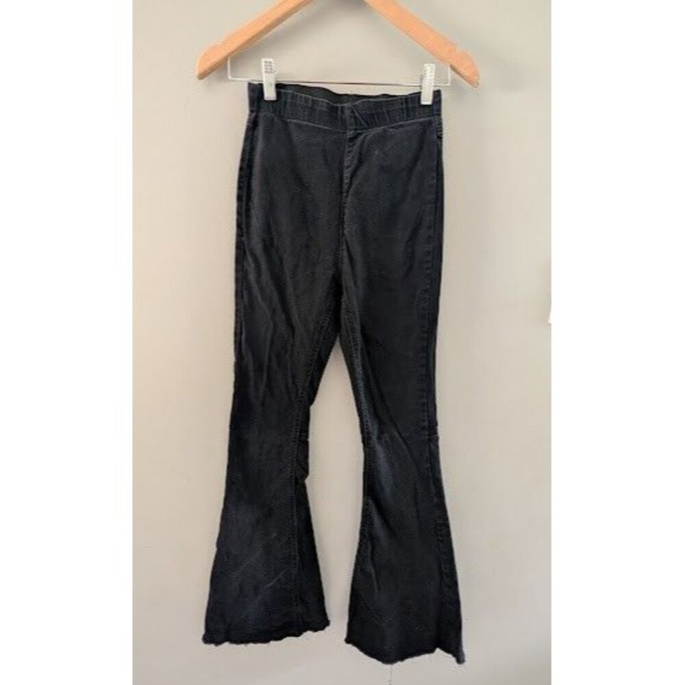 Altar'd State Flare Jeans Pull On Small Black Boho Retro Bell Bottoms Raw Hem